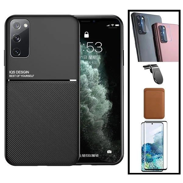 Kit Capa Magnetic Lux + Magnetic Wallet Castanho + 5D Full Cover + Película de Câmara Traseira + Suporte Magnético L Safe...