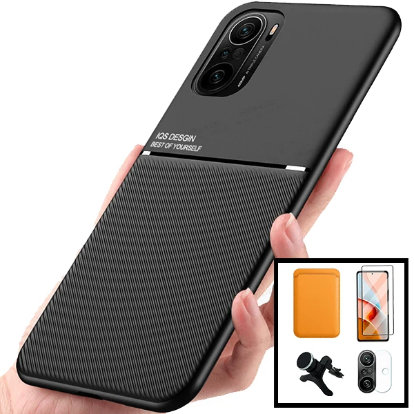 Kit Capa Magnetic Lux + Magnetic Wallet Laranja + 5D Full Cover + Película de Câmara Traseira + Suporte Magnético de Carro...