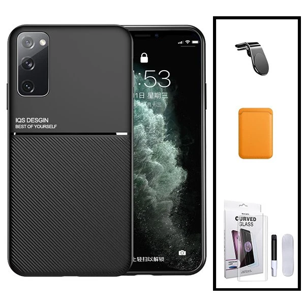Kit Capa Magnetic Lux + Magnetic Wallet Laranja + Película de Vidro Nano Curved UV + Suporte Magnético L Safe Driving para...