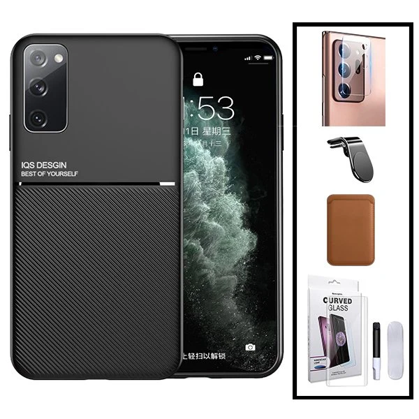 Kit Capa Magnetic Lux + Magnetic Wallet Castanho + Película de Vidro Nano Curved UV + Película de Câmara Traseira + Suport...