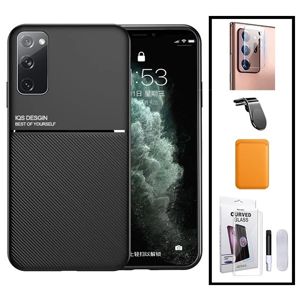 Kit Capa Magnetic Lux + Magnetic Wallet Laranja + Película de Vidro Nano Curved UV + Película de Câmara Traseira + Suporte...