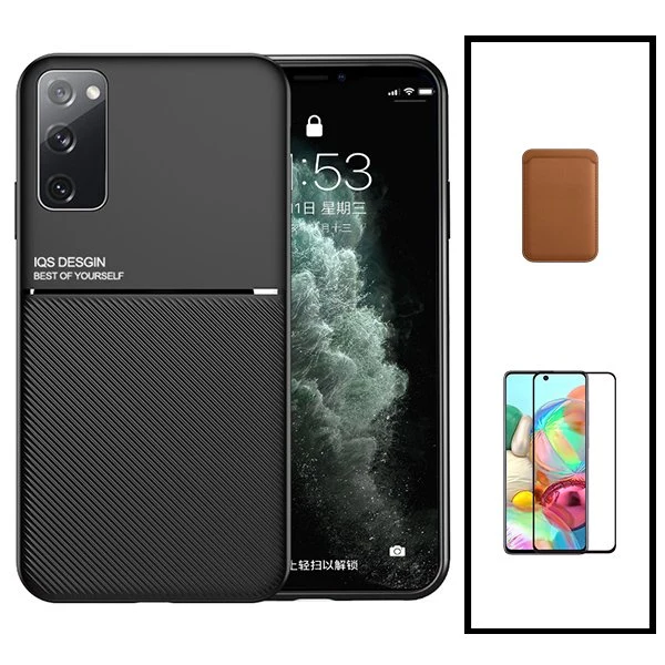 Kit Capa Magnetic Lux + Magnetic Wallet Castanho + 5D Full Cover para Samsung Galaxy S20 FE