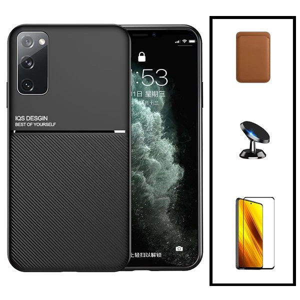 Kit Capa Magnetic Lux + Magnetic Wallet Castanho + 5D Full Cover + Suporte Magnético de Carro para Samsung Galaxy S20 FE