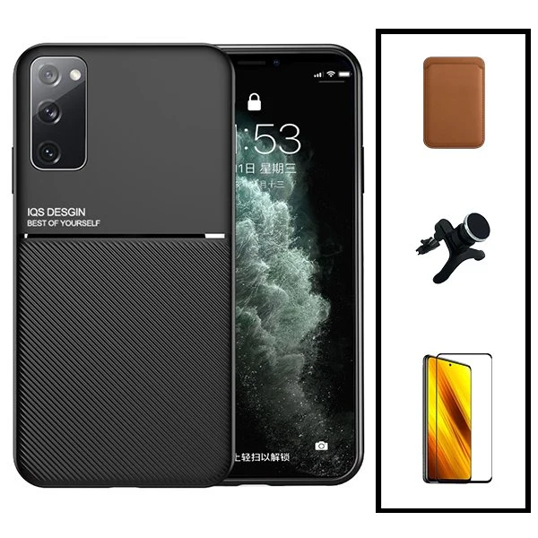 Kit Capa Magnetic Lux + Magnetic Wallet Castanho + 5D Full Cover + Suporte Magnético de Carro Reforçado para Samsung Galax...