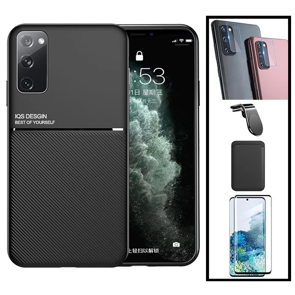 Kit Capa Magnetic Lux + Magnetic Wallet Preto + 5D Full Cover + Película de Câmara Traseira + Suporte Magnético L Safe Dri...