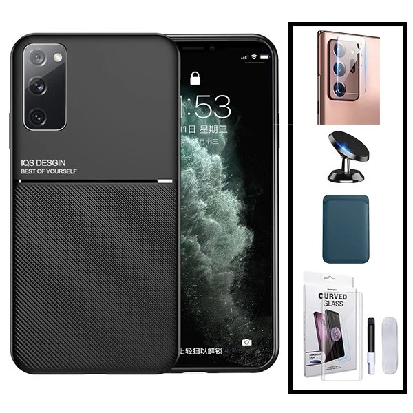 Kit Capa Magnetic Lux + Magnetic Wallet Azul + Película de Vidro Nano Curved UV + Película de Câmara Traseira + Suporte Ma...