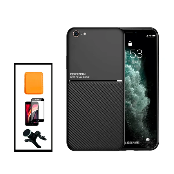 Kit Capa Magnetic Lux + Magnetic Wallet Laranja + 5D Full Cover + Suporte Magnético de Carro Reforçado para Apple iPhone S...
