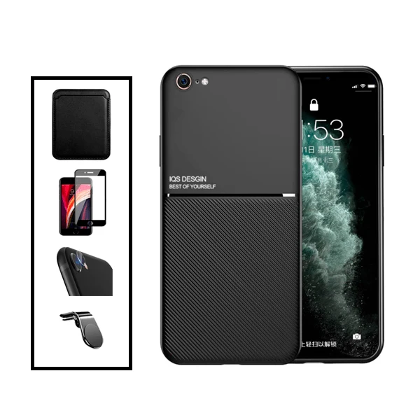 Kit Capa Magnetic Lux + Magnetic Wallet Preto + 5D Full Cover + Película de Câmara Traseira + Suporte Magnético L Safe Dri...