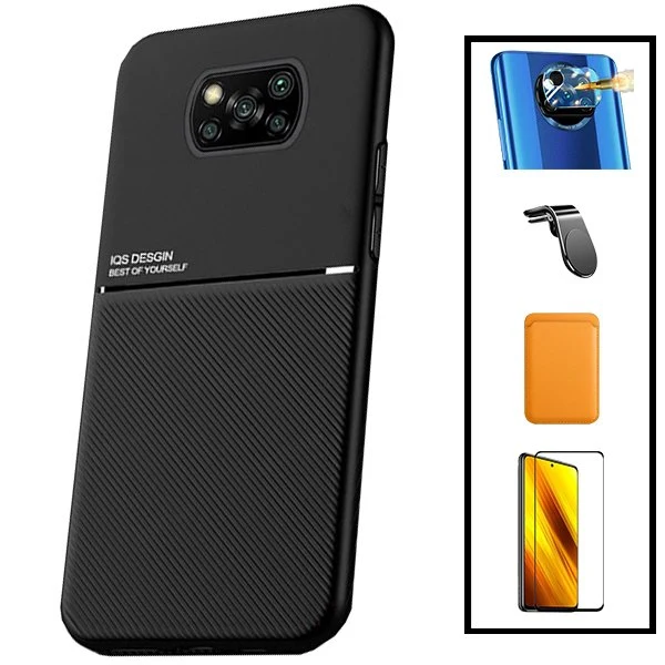 Kit Capa Magnetic Lux + Magnetic Wallet Laranja + 5D Full Cover + Película de Câmara Traseira + Suporte Magnético L Safe D...