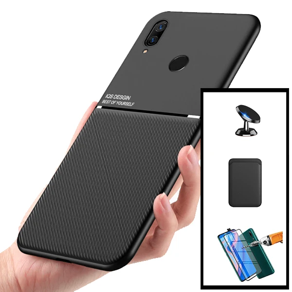 Kit Capa Magnetic Lux + Magnetic Wallet Preto + 5D Full Cover + Suporte Magnético de Carro para Huawei P Smart Z