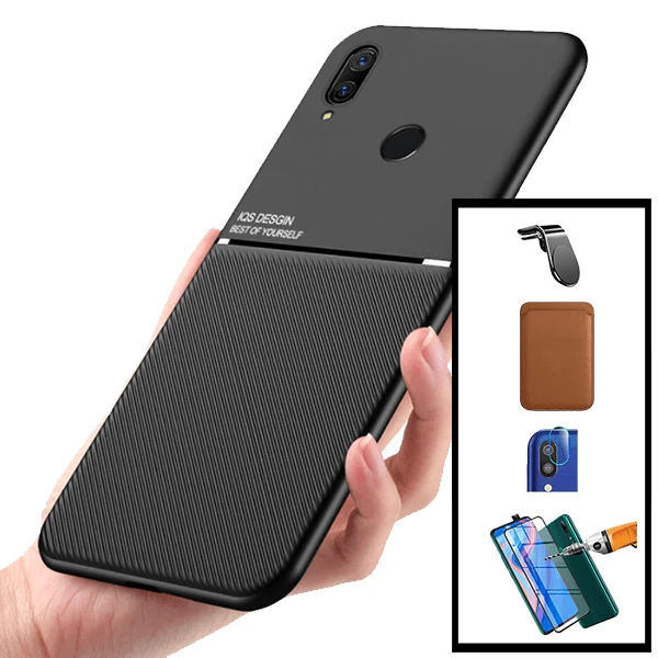 Kit Capa Magnetic Lux + Magnetic Wallet Castanho + 5D Full Cover + Película de Câmara Traseira + Suporte Magnético L Safe...