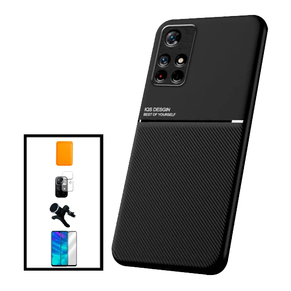 Kit Capa Magnetic Lux + Magnetic Wallet Laranja + 5D Full Cover + Película de Câmara Traseira + Suporte Magnético de Carro...