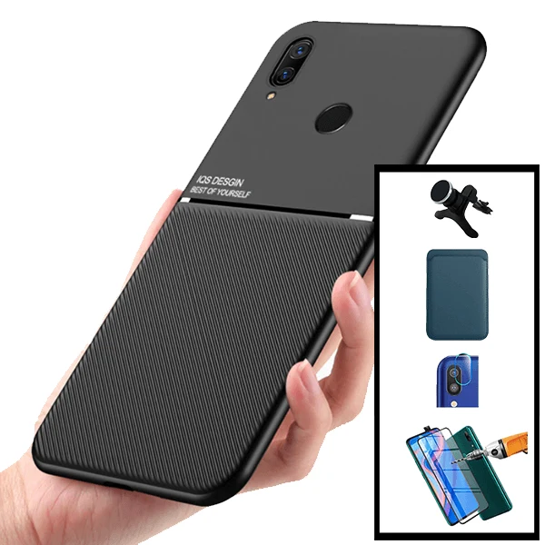 Kit Capa Magnetic Lux + Magnetic Wallet Azul + 5D Full Cover + Película de Câmara Traseira + Suporte Magnético de Carro Re...
