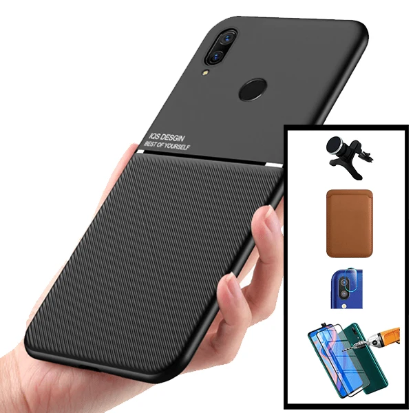 Kit Capa Magnetic Lux + Magnetic Wallet Castanho + 5D Full Cover + Película de Câmara Traseira + Suporte Magnético de Carr...