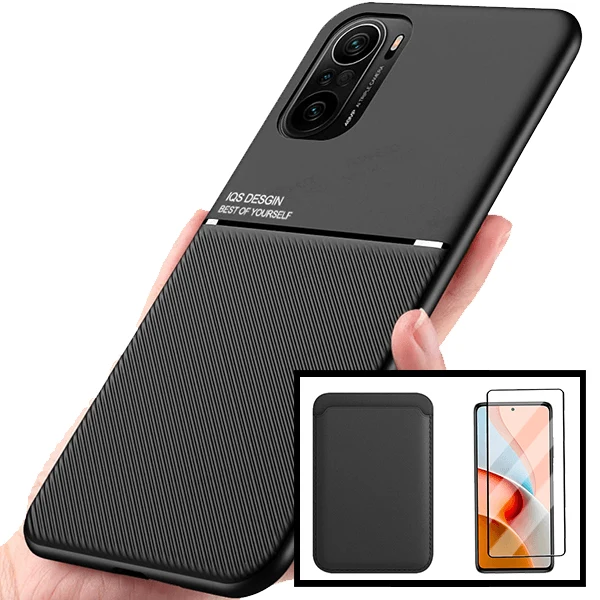 Kit Capa Magnetic Lux + Magnetic Wallet Preto + 5D Full Cover para Xiaomi Mi 11i