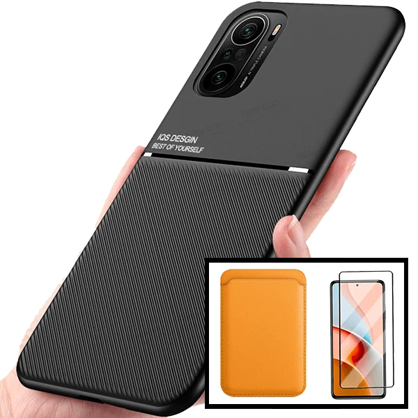 Kit Capa Magnetic Lux + Magnetic Wallet Laranja + 5D Full Cover para Xiaomi Mi 11X