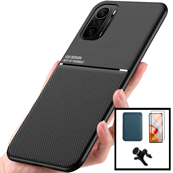 Kit Capa Magnetic Lux + Magnetic Wallet Azul+ 5D Full Cover + Suporte Magnético de Carro Reforçado para Xiaomi Redmi K40 P...