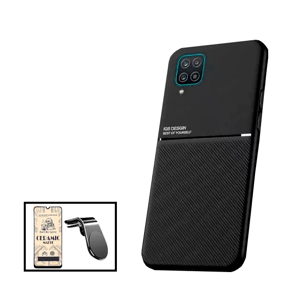 Kit Capa Magnetic Lux + Película CeramicGlass + Suporte Magnético L Safe Driving para Samsung Galaxy A12