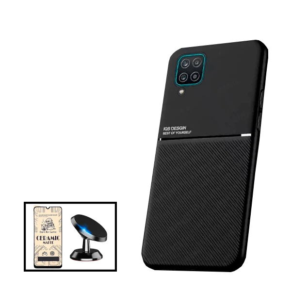 Kit Capa Magnetic Lux + Película CeramicGlass + Suporte Magnético de Carro para Samsung Galaxy A12