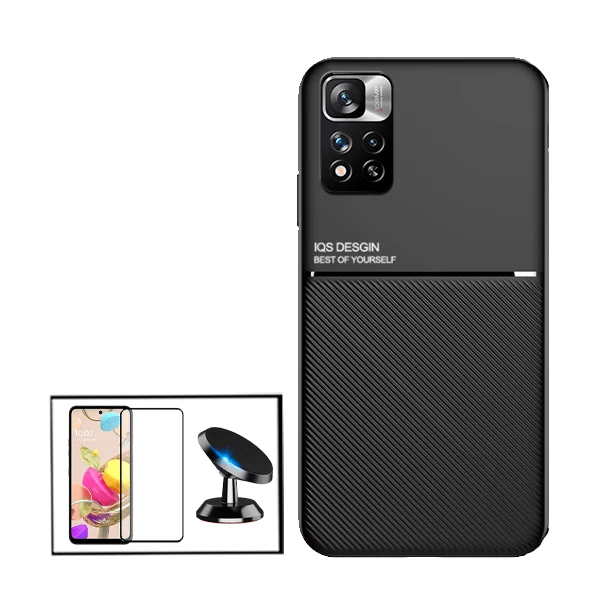 Kit Capa Magnetic Lux + Película Vidro Premium Full Cover Curved + Suporte Magnético de Carro para Xiaomi Redmi Note 11 Pr...