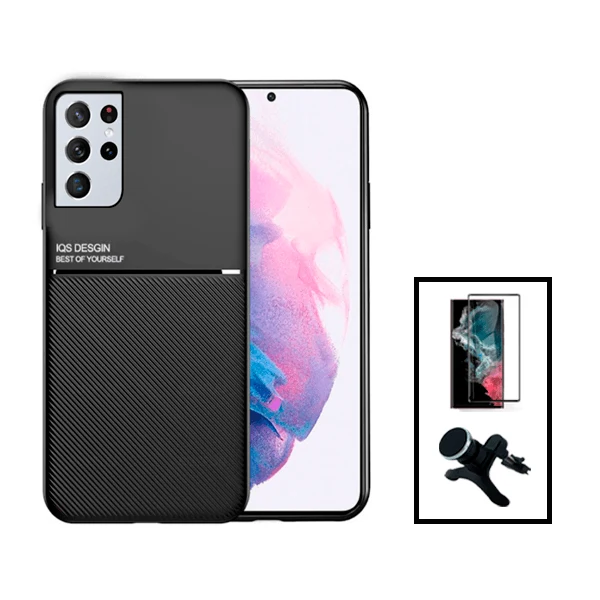 Kit Capa Magnetic Lux + Película Vidro Premium Full Cover Curved + Suporte Magnético de Carro Reforçado para Samsung Galax...