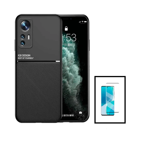 Kit Capa Magnetic Lux + Película Vidro Premium Full Cover Curved para Xiaomi 12 Pro - Preto