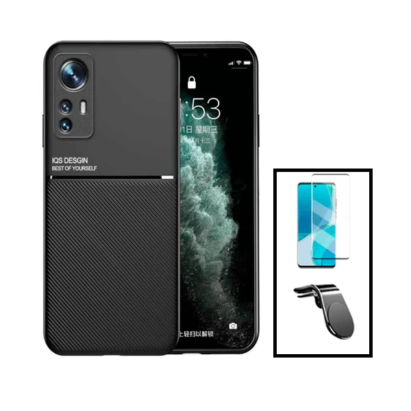 Kit Capa Magnetic Lux + Película Vidro Premium Full Cover Curved + Suporte Magnético L Safe Driving para Xiaomi 12 Pro - P...