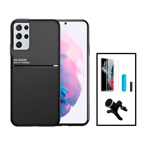 Kit Capa Magnetic Lux + Película de Vidro Nano Curved UV + Suporte Magnético de Carro Reforçado para Samsung Galaxy S22 Ul...