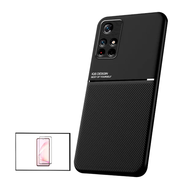 Kit Capa Magnetic Lux + Película Vidro Premium Full Cover Curved para Xiaomi Poco M4 Pro 5G