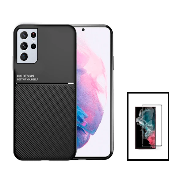 Kit Capa Magnetic Lux + Película Vidro Premium Full Cover Curved para Samsung Galaxy S22 Ultra 5G - Preto