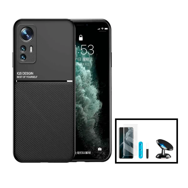 Kit Capa Magnetic Lux + Película de Vidro Nano Curved UV + Suporte Magnético de Carro para Xiaomi 12X - Preto