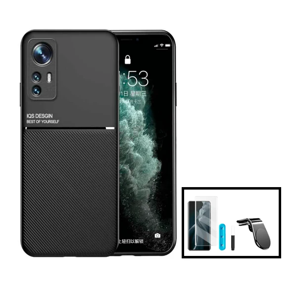 Kit Capa Magnetic Lux + Película de Vidro Nano Curved UV + Suporte Magnético L Safe Driving para Xiaomi 12X - Preto
