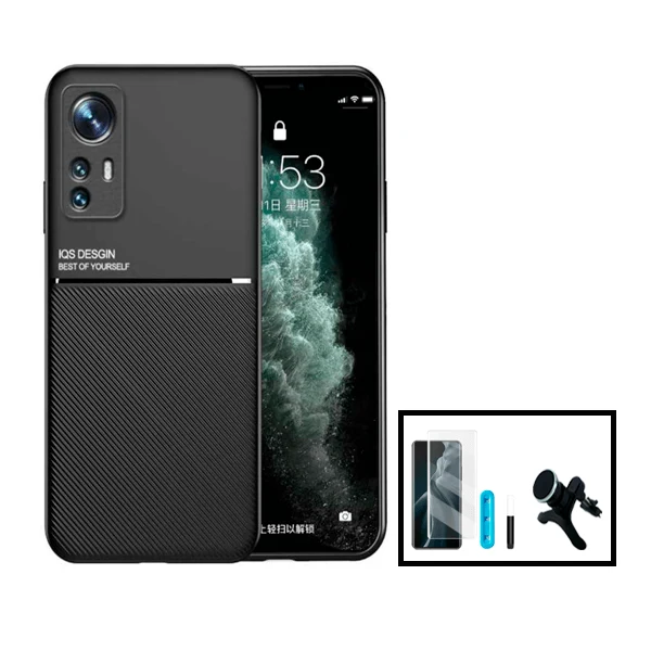 Kit Capa Magnetic Lux + Película de Vidro Nano Curved UV + Suporte Magnético de Carro Reforçado para Xiaomi 12X - Preto