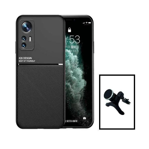 Kit Capa Magnetic Lux + Suporte Magnético de Carro Reforçado para Xiaomi 12 - Preto
