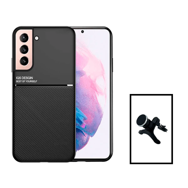 Kit Capa Magnetic Lux + Suporte Magnético de Carro Reforçado para Samsung Galaxy S22+ Plus 5G - Preto