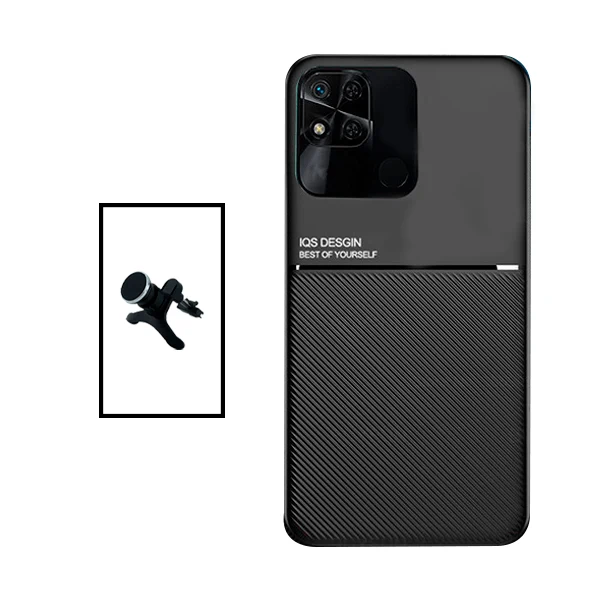 Kit Capa Magnetic Lux + Suporte Magnético de Carro Reforçado para Xiaomi Redmi 10C - Preto