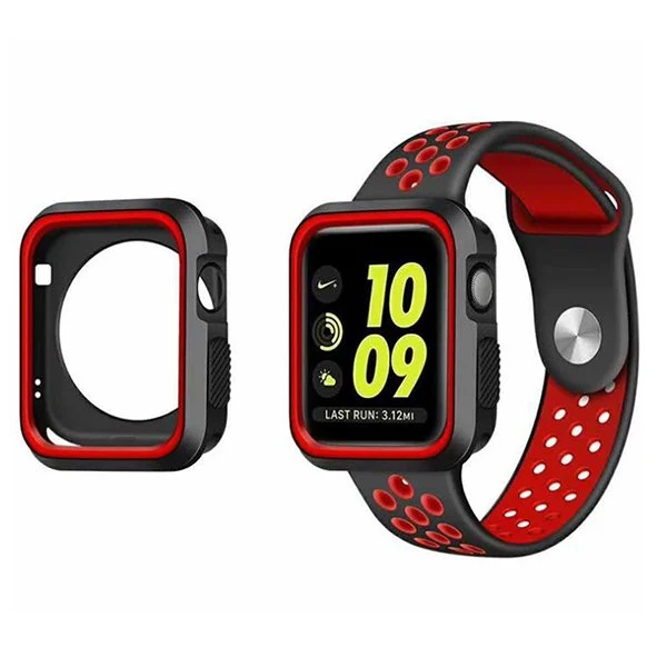 Kit Capa Military DoubleColor + Bracelete SportyStyle para Apple Watch Series 4 - 44mm - Preto / Vermelho