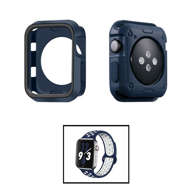 Kit Capa Military DoubleColor + Bracelete SportyStyle para Apple Watch Series 4 - 44mm - Azul Escuro / Preto