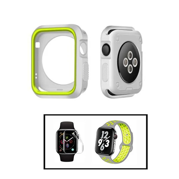 Kit Capa Military DoubleColor + Bracelete SportyStyle + Película de Hydrogel para Apple Watch Series 5 - 44mm - Cinza / Ve...