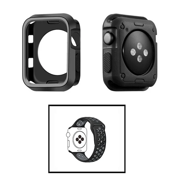 Kit Capa Military DoubleColor + Bracelete SportyStyle para Apple Watch Series 4 - 44mm - Preto / Cinza