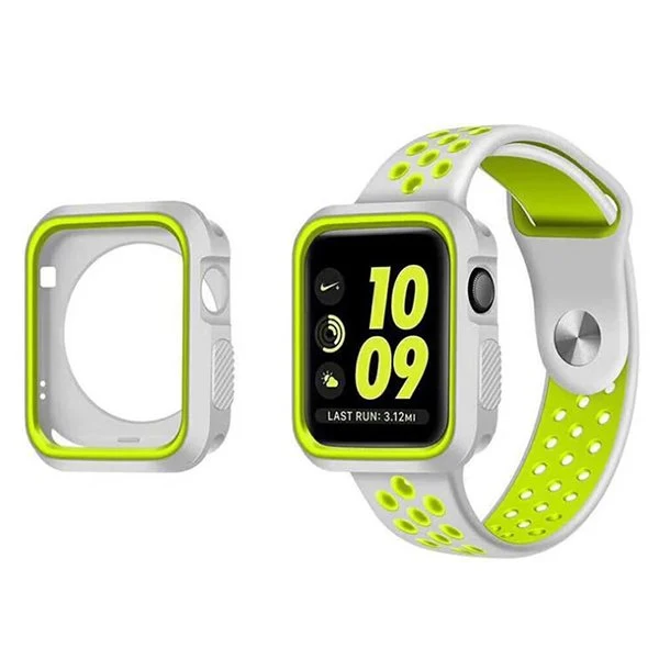 Kit Capa Military DoubleColor + Bracelete SportyStyle para Apple Watch Series 5 - 40mm - Cinza / Verde Fluorescente