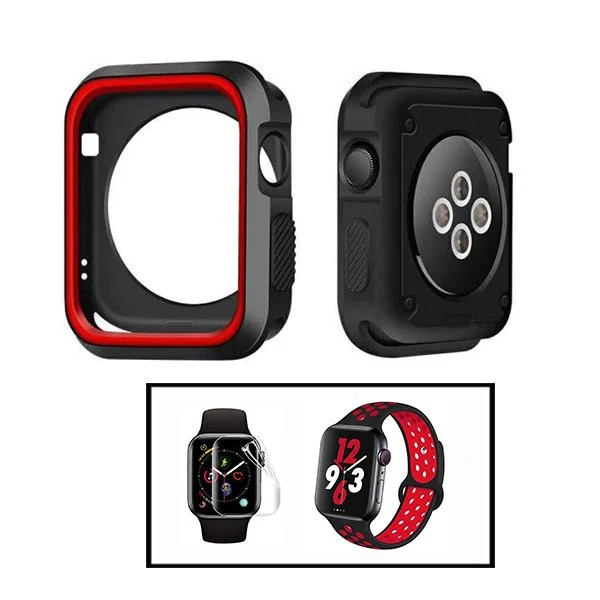 Kit Capa Military DoubleColor + Bracelete SportyStyle + Película de Hydrogel para Apple Watch Series 3 - 38mm - Preto / Ve...