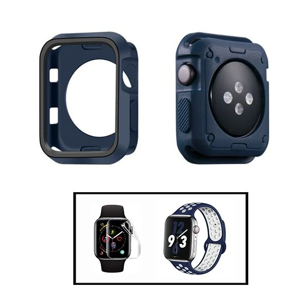 Kit Capa Military DoubleColor + Bracelete SportyStyle + Película de Hydrogel para Apple Watch Series 4 - 44mm - Azul Escur...
