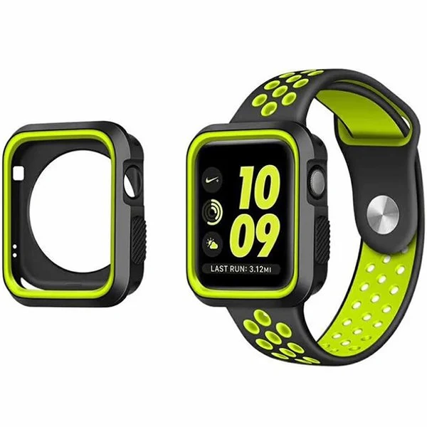 Kit Capa Military DoubleColor + Bracelete SportyStyle para Apple Watch Series 6 - 40mm - Preto / Verde Fluorescente