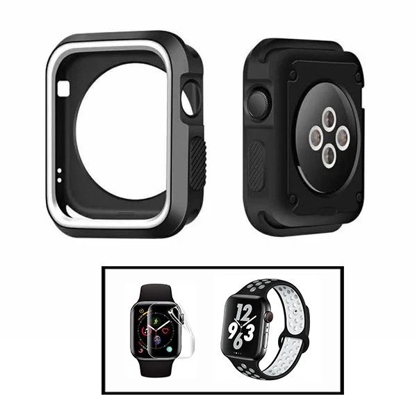 Kit Capa Military DoubleColor + Bracelete SportyStyle + Película de Hydrogel para Apple Watch Series 3 - 38mm - Preto / Br...