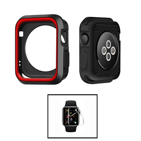Kit Capa Military DoubleColor + Película de Hydrogel para Apple Watch Series 6 - 44mm - Preto / Vermelho