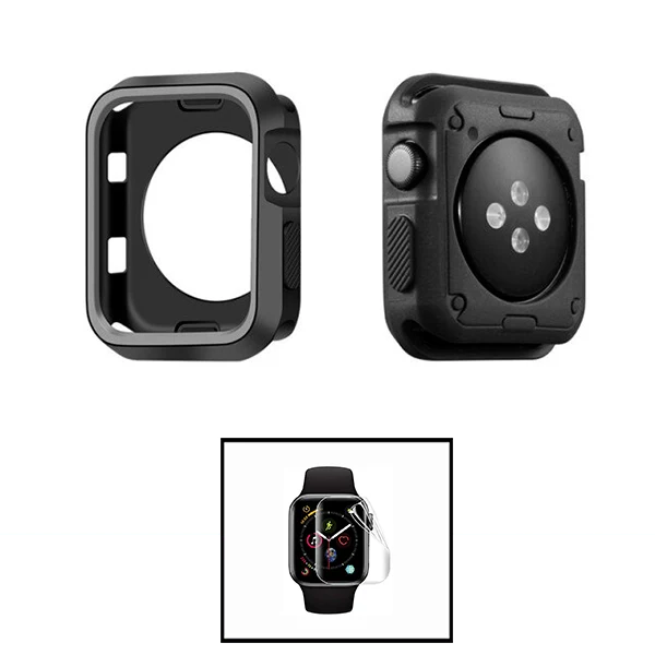 Kit Capa Military DoubleColor + Película de Hydrogel para Apple Watch Series 4 - 40mm - Preto / Cinza