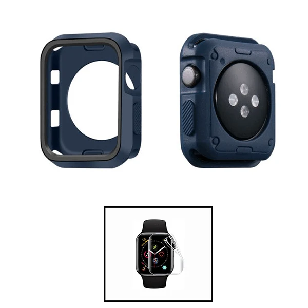 Kit Capa Military DoubleColor + Película de Hydrogel para Apple Watch Series 3 - 42mm - Azul Escuro / Preto