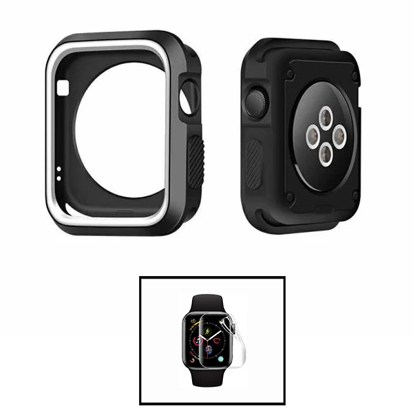 Kit Capa Military DoubleColor + Película de Hydrogel para Apple Watch Series 5 - 40mm - Preto / Branco