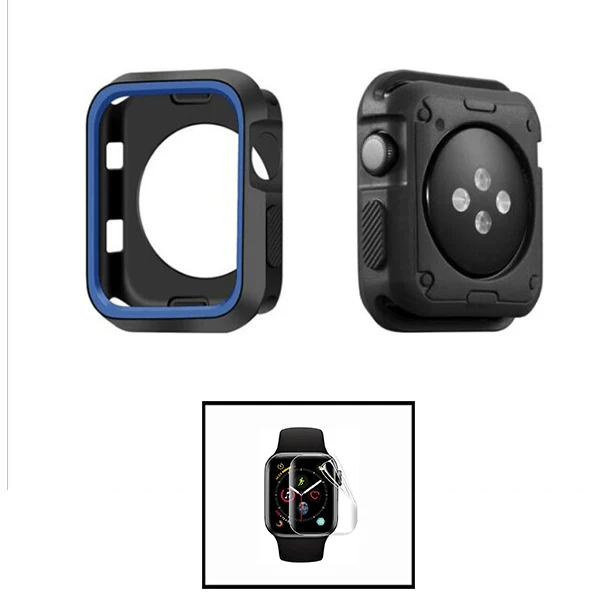 Kit Capa Military DoubleColor + Película de Hydrogel para Apple Watch Series 3 - 38mm - Preto / Azul